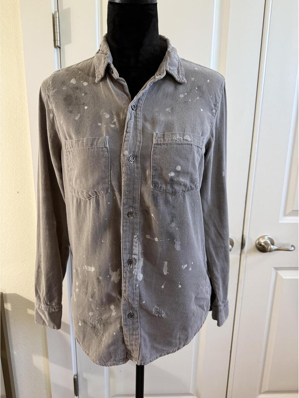 NSF paint splatter distressed button up size small